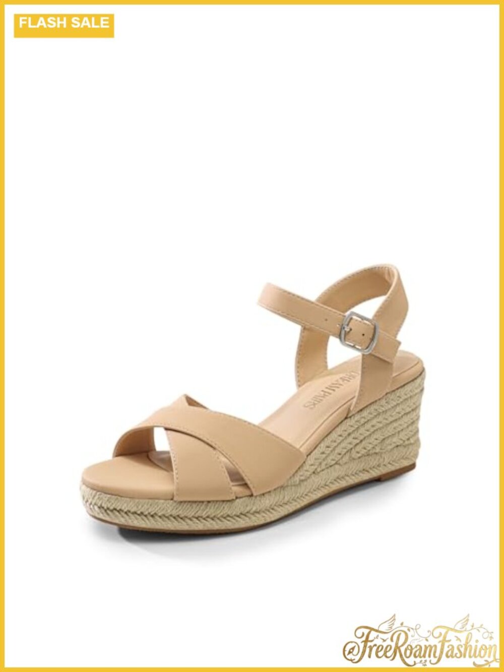 Women's Espadrille Wedge Sandals Faux Leather Raffia Ankle Strap Open Toe